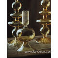 custom long stem ribbed glass candle holder candlestick